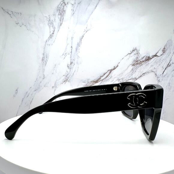 New CHANEL Sunglasses Black Butterfly Gold Polarized Gray Lens - Picture 4 of 16